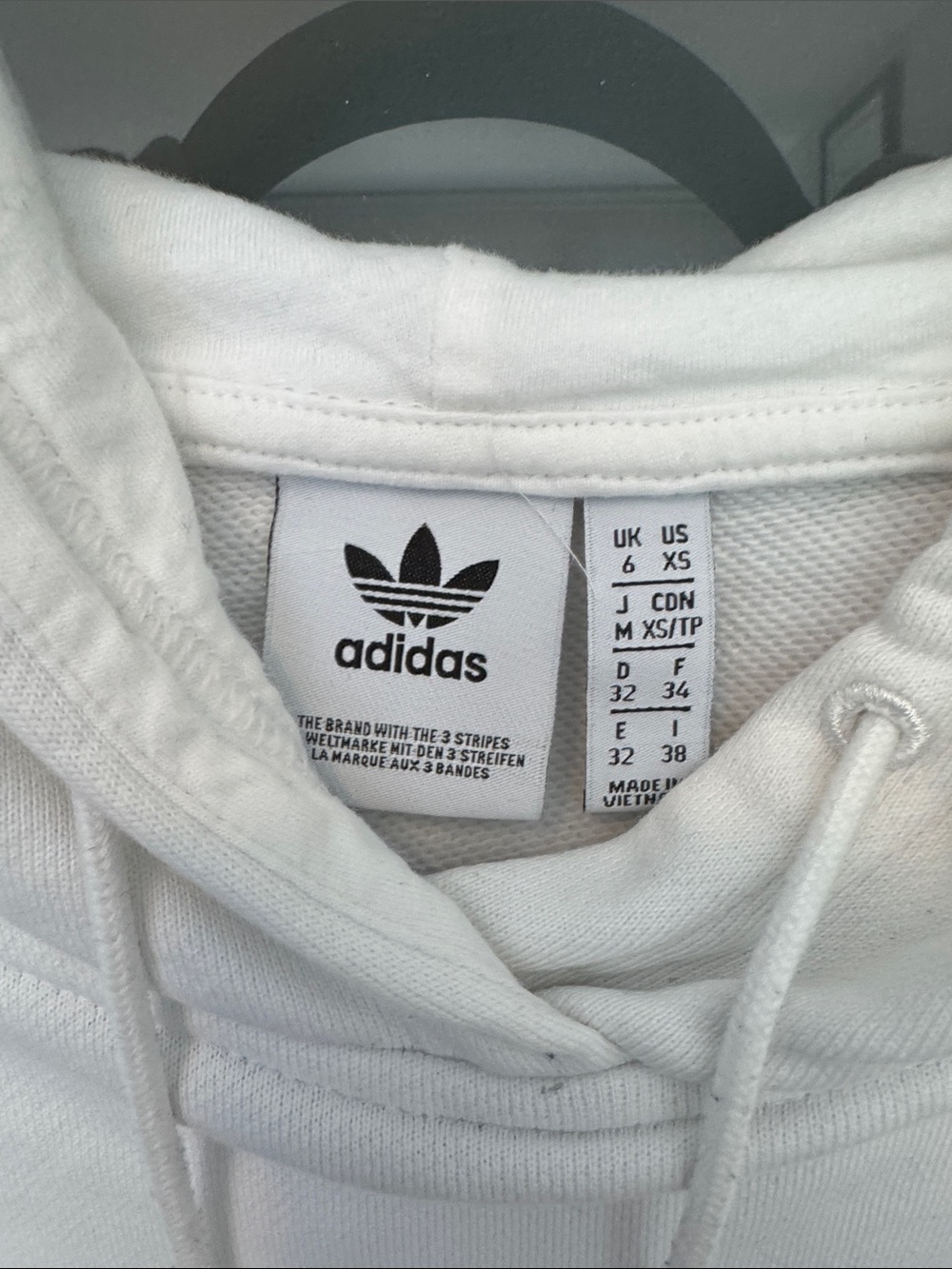 adidas White Cropped Hoodie with Black Stripes - Picture 2 of 3